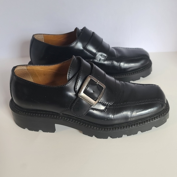 SOLD!! ALDO Chunky Heel Vintage Mens Black Patent Leather Slip-On Shoes Size 44 - Picture 3 of 14